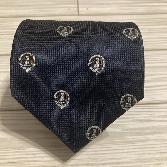 Ingles Buchan Tie Men's Navy Blue With Design 100% Polyester Glasgow Scotland - Picture 1 of 5